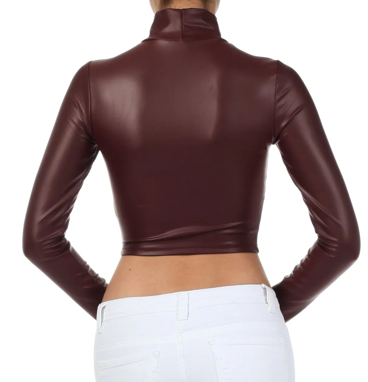 Sakkas Matte Liquid Mock Neck Turtleneck Long Sleeve Crop Top - Made in USA