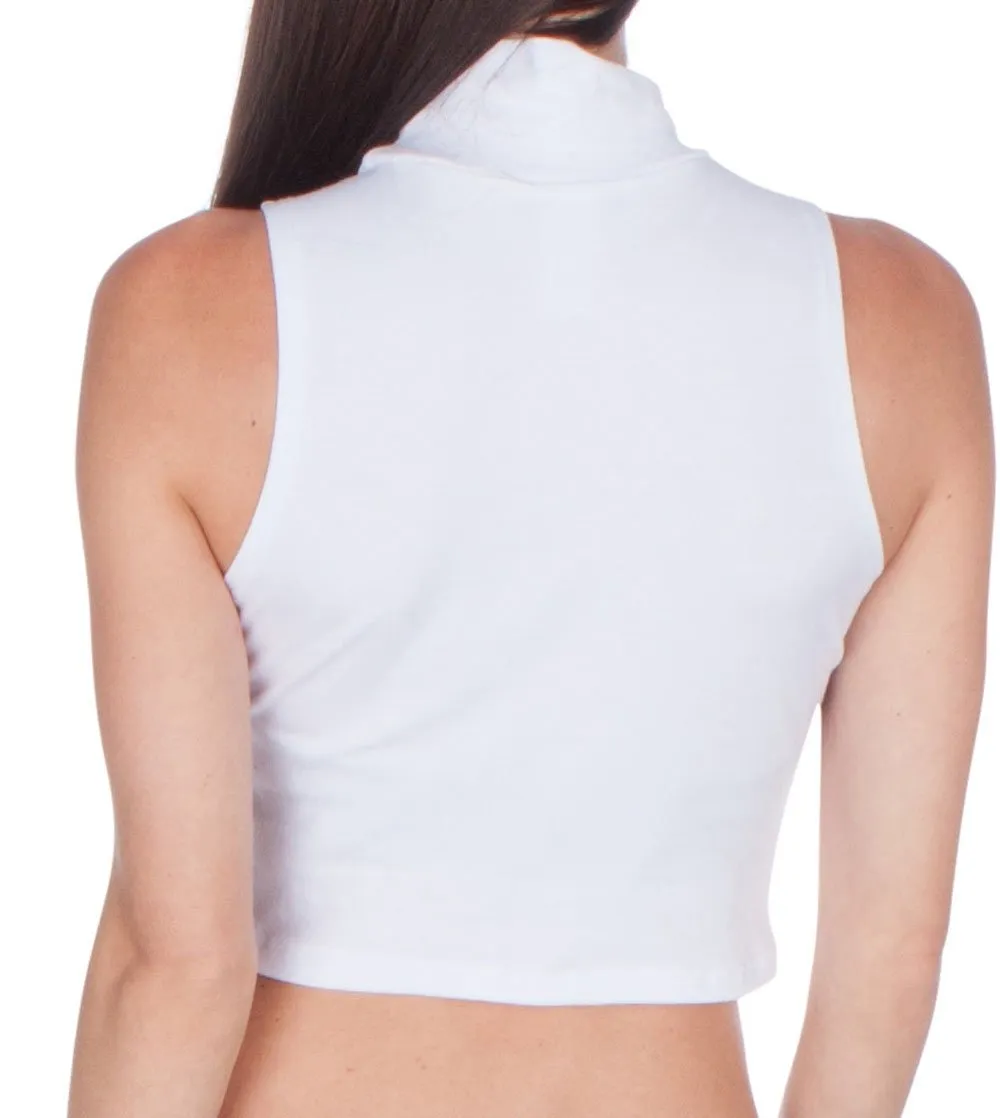 Sakkas Mock Neck Turtleneck Sleeveless Scuba Crop Top - Made in USA