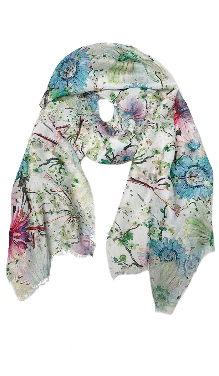 Sameen Floral Print Non-slip Wrap Hijab Scarf - White / Multi