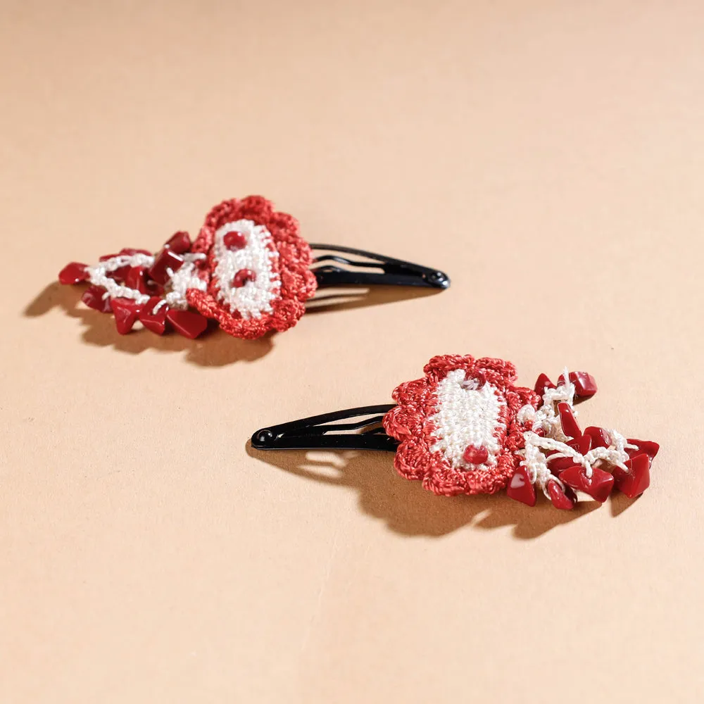 Samoolam Handmade Crochet Flower Hair Clips Set ❤ Red Clouds