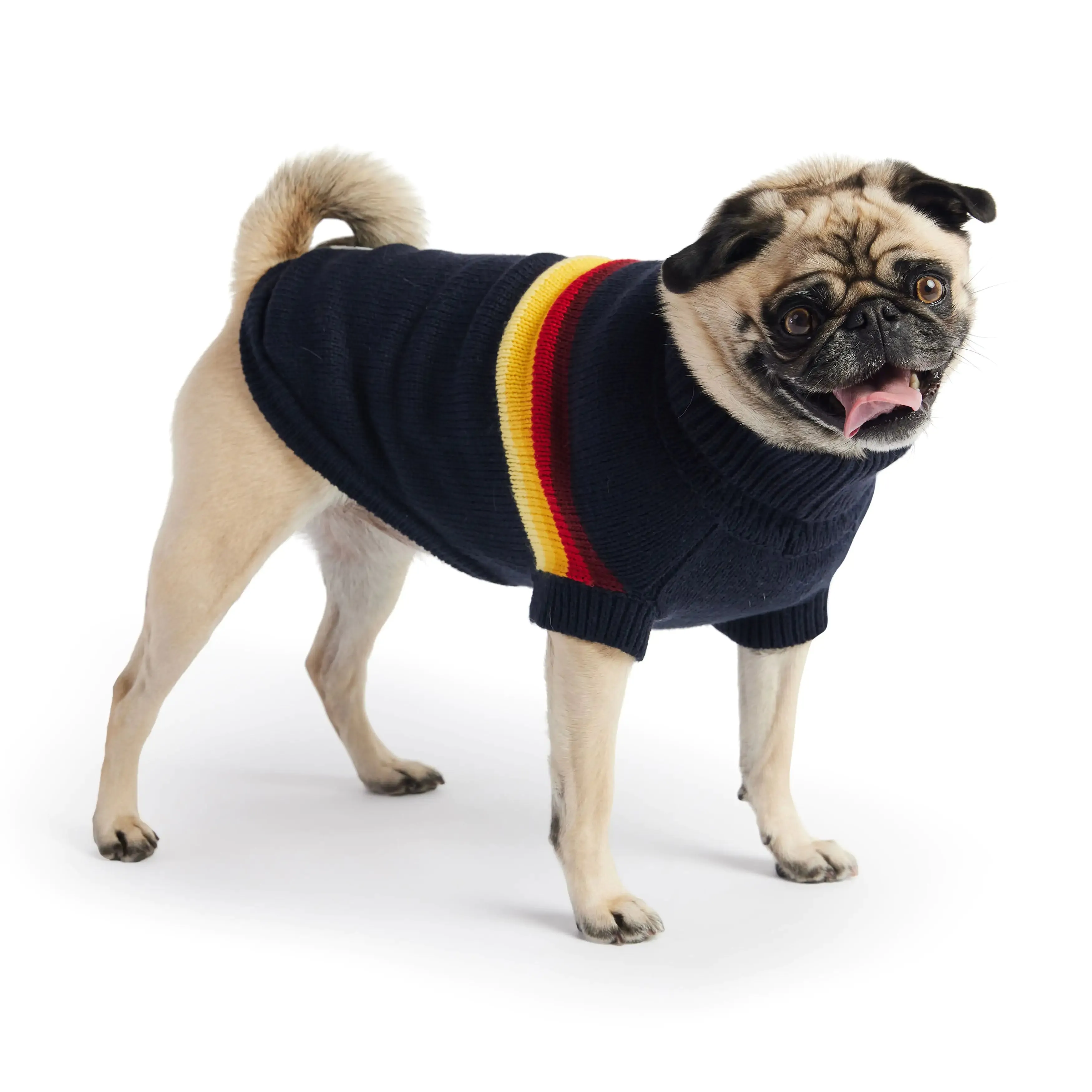 Sculpted Turtleneck Dog Sweater with Retro Design - Navy