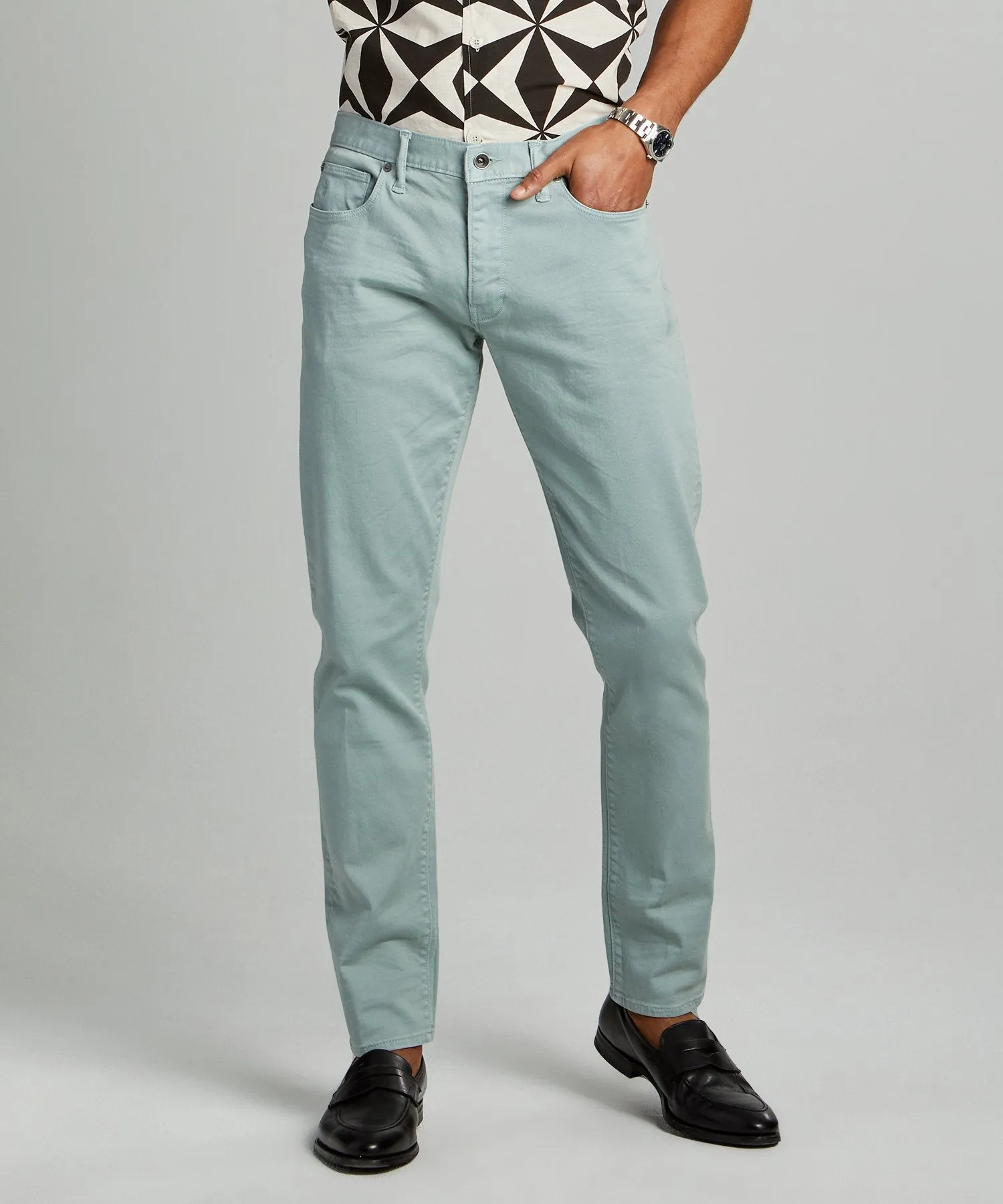 Slim Fit 5-Pocket Garment-Dyed Stretch Twill in Pistachio