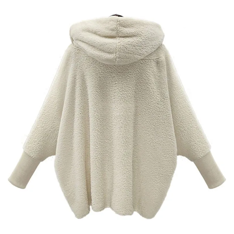 Soft Faux Fur Lantern Sleeve Hooded Plus Size Coats