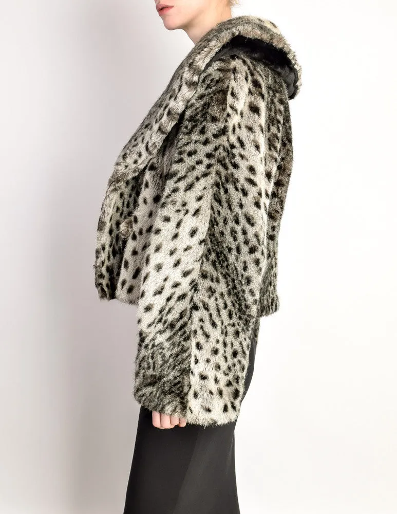 Sonia Rykiel Vintage Grey Leopard Faux Fur Cropped Coat