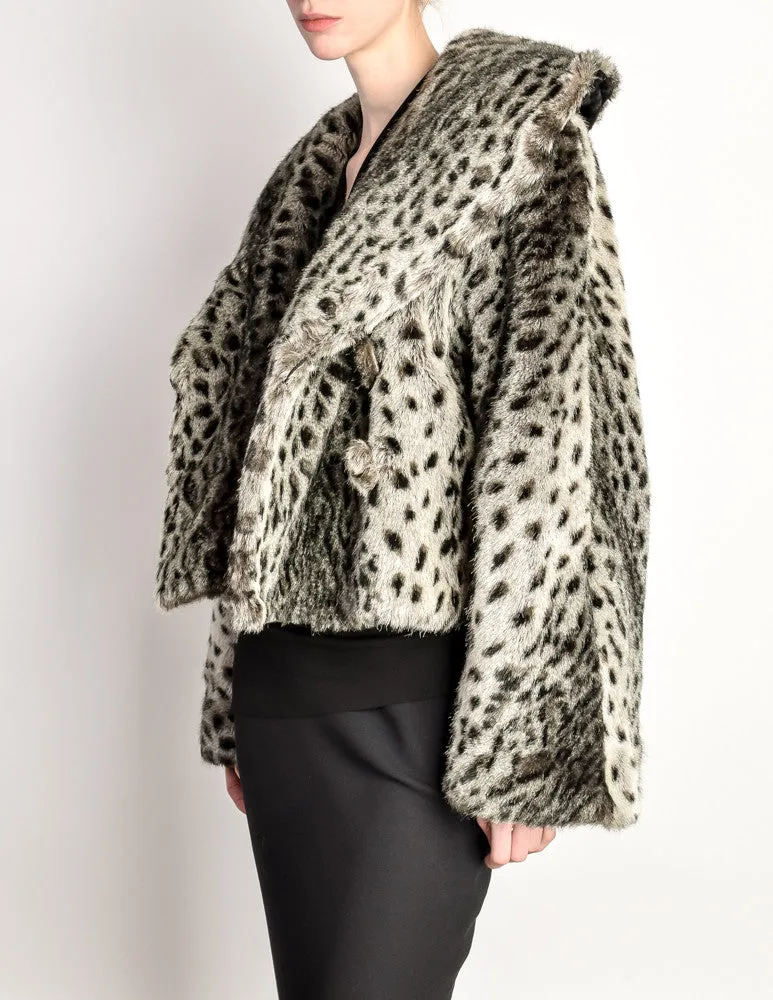 Sonia Rykiel Vintage Grey Leopard Faux Fur Cropped Coat