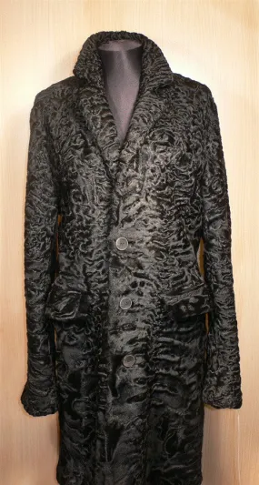 Sprung Freres Black Curly Lamb 3/4 Fur Coat