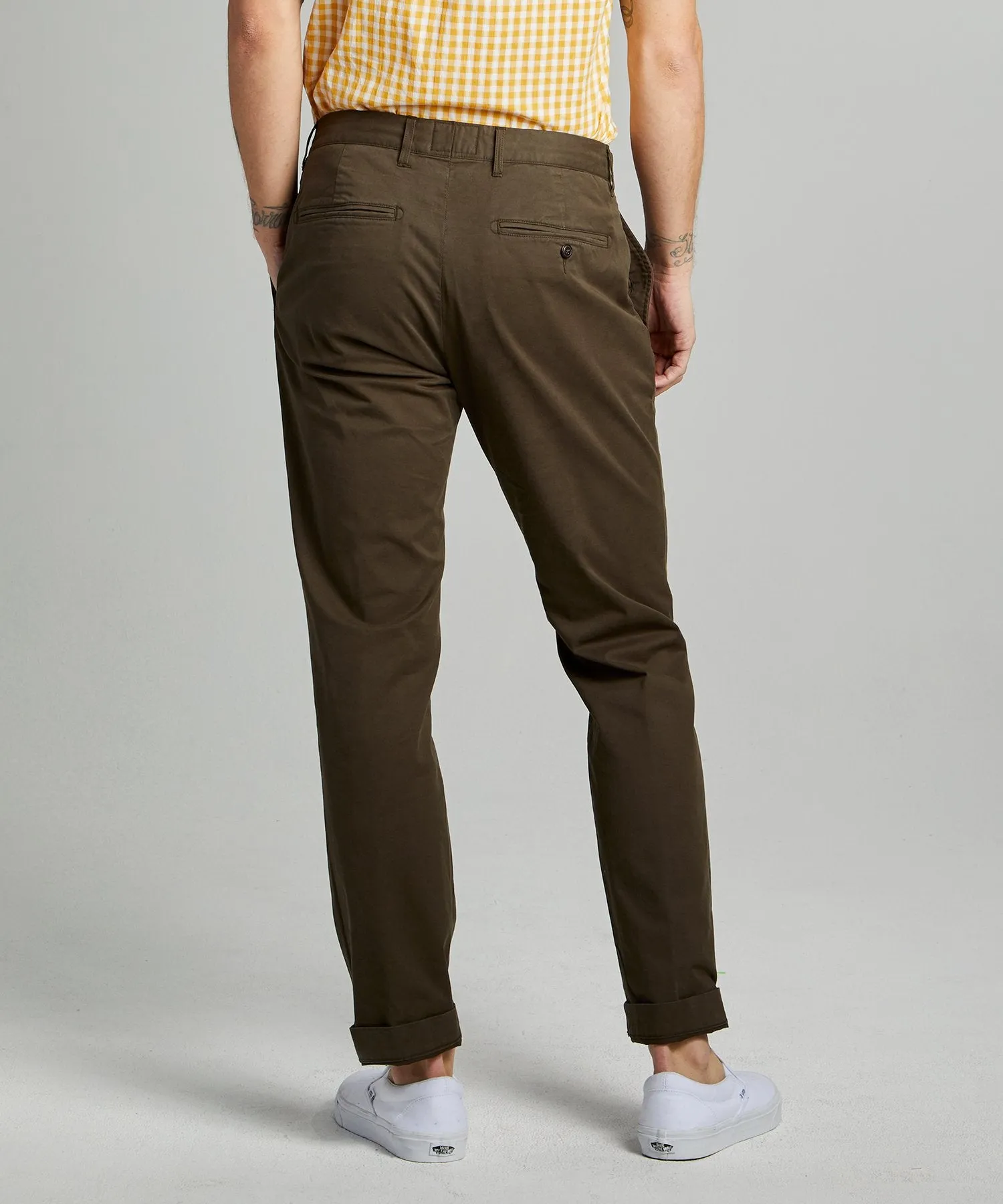 Straight Fit Tab Front Stretch Chino in Olive