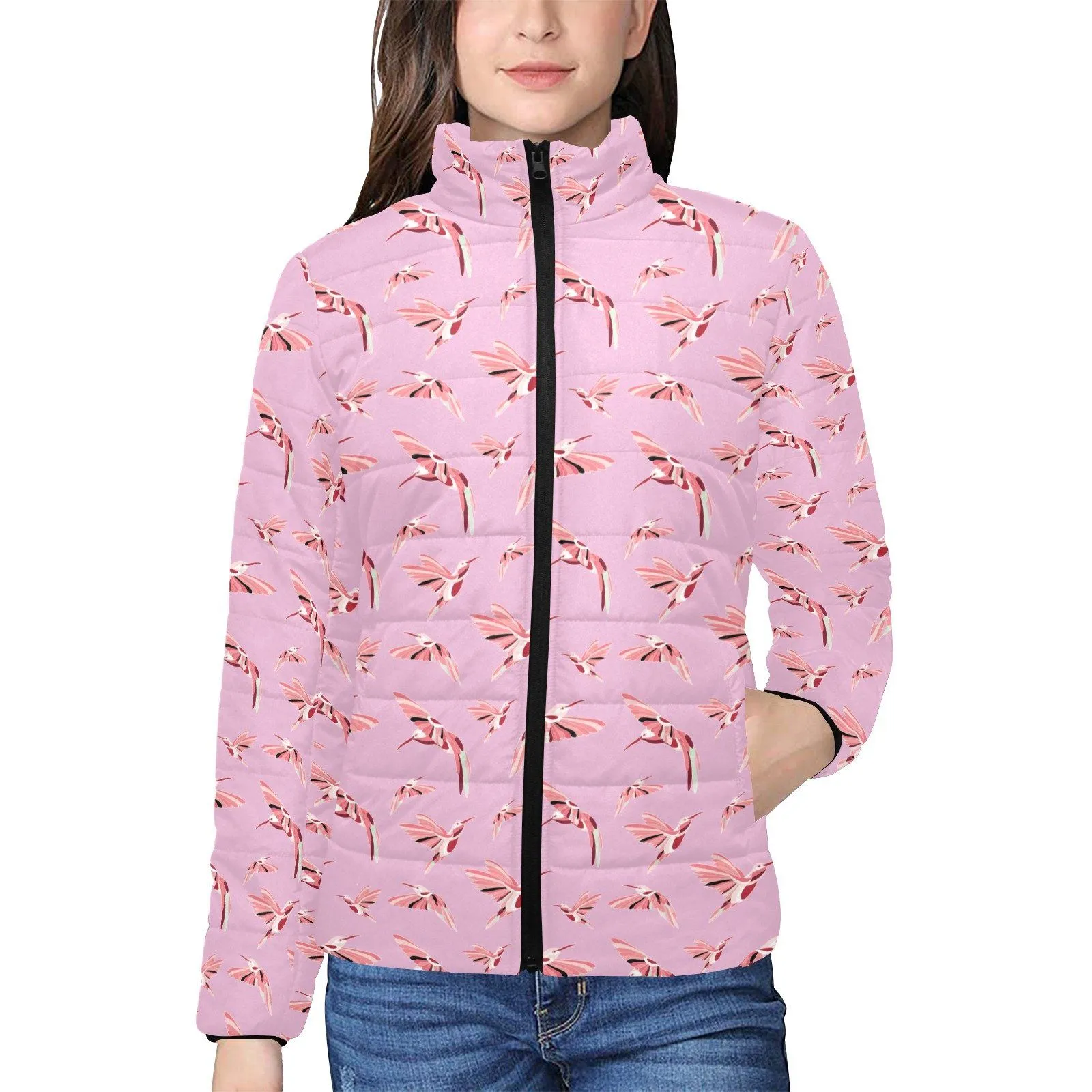 Strawberry Pink Women's Stand Collar Padded Jacket