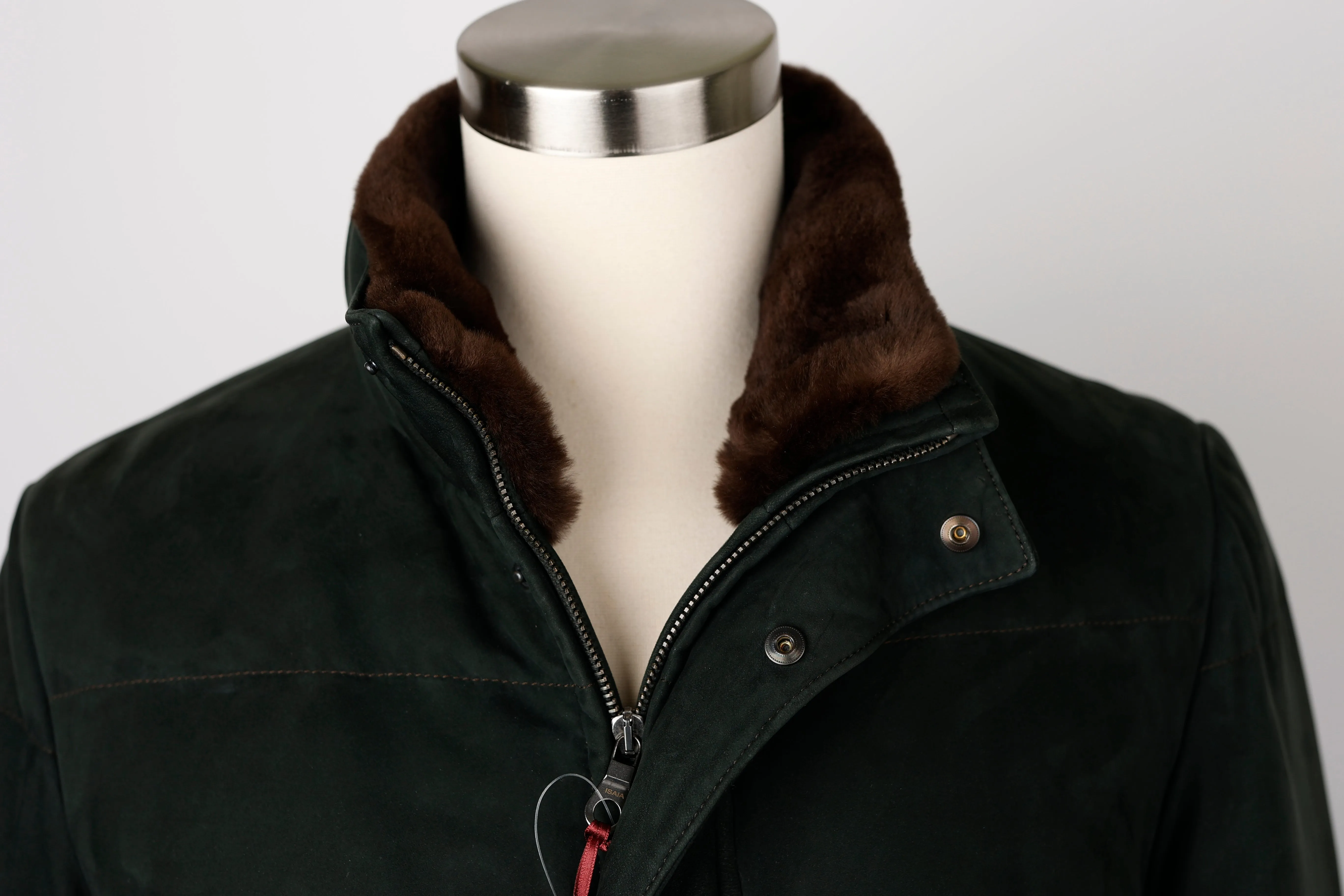 Suede Leather Fur Collar Down Coat