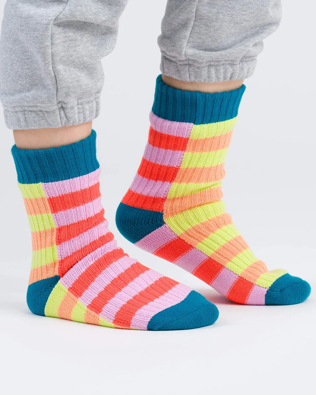 Super Stripe House Socks - Poppy   Lilac