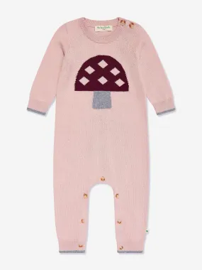 The Bonnie Mob Baby Girls Sorrel Mushroom Knit Romper in Pink