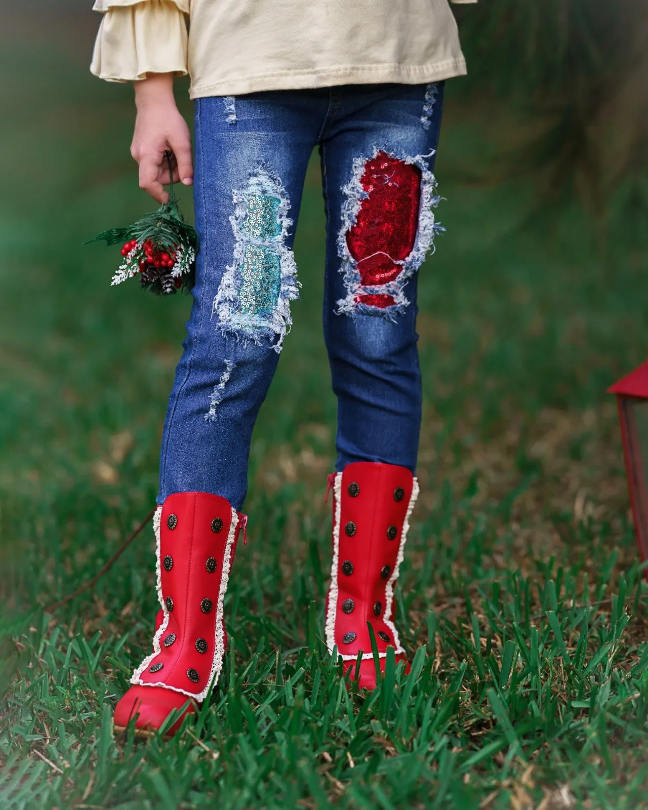 The Magic Of Christmas Patched Jeans Set