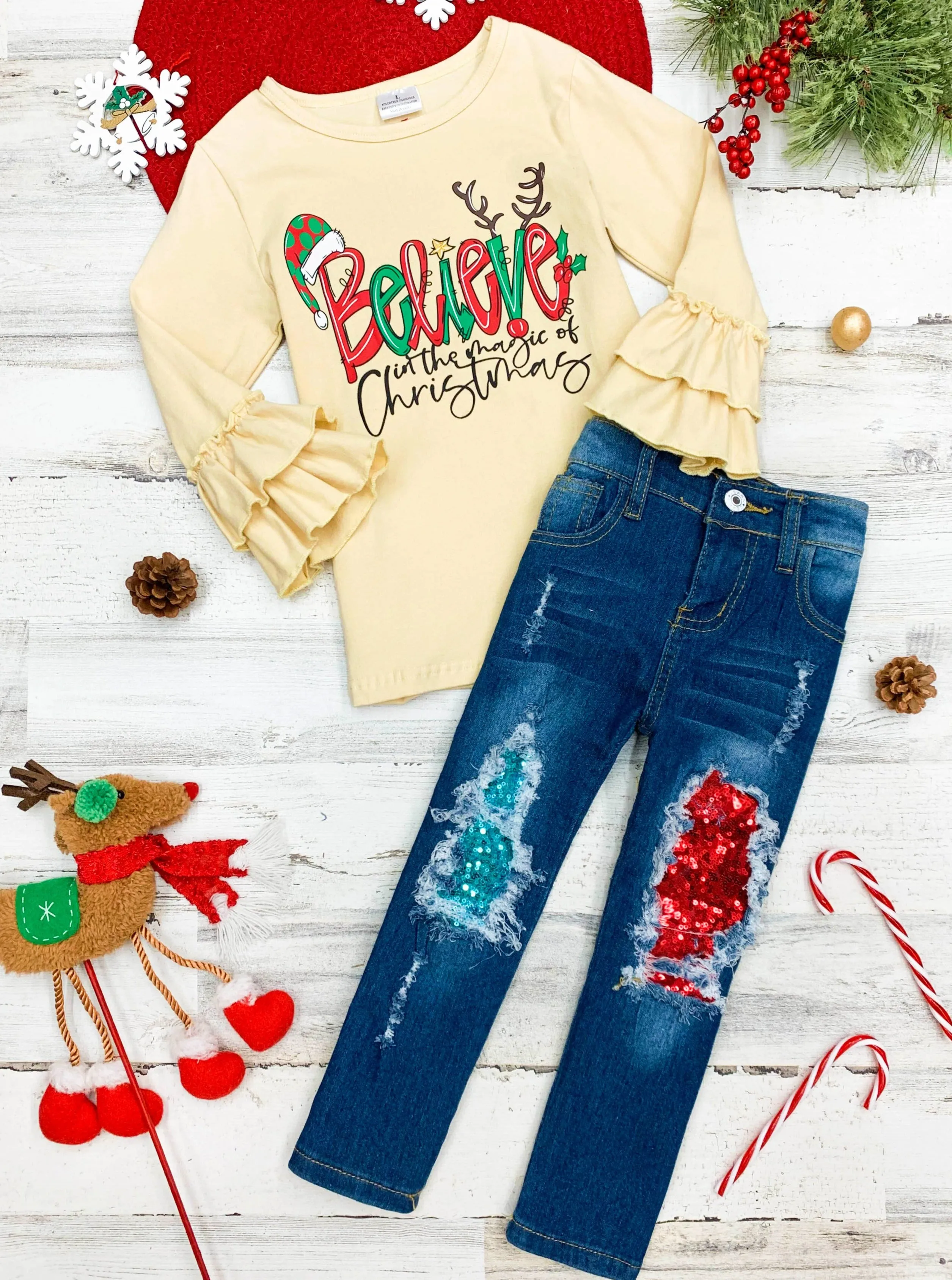 The Magic Of Christmas Patched Jeans Set