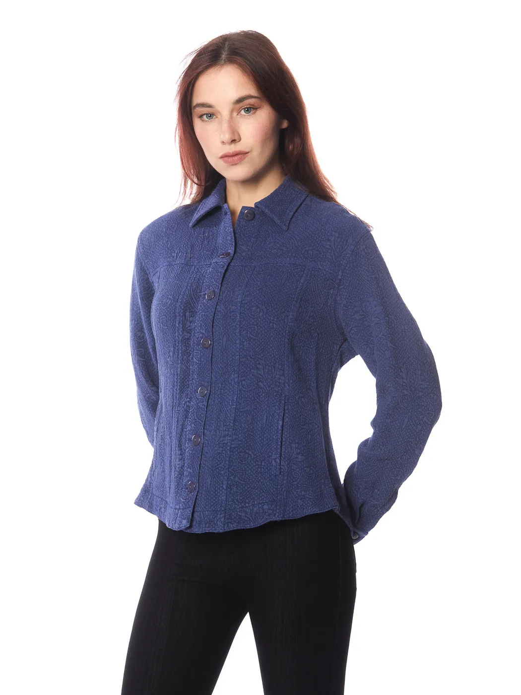 Tianello TENCEL™ "Vine" Cotton Jacquard L.S. "Jean" Jacket with Side Pockets