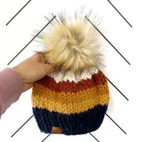 Toddler Stripe Knit Pom Pom Hat | Navy