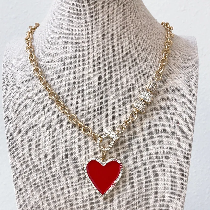 Treasure Jewels Red Triple Heart Crystal Necklace