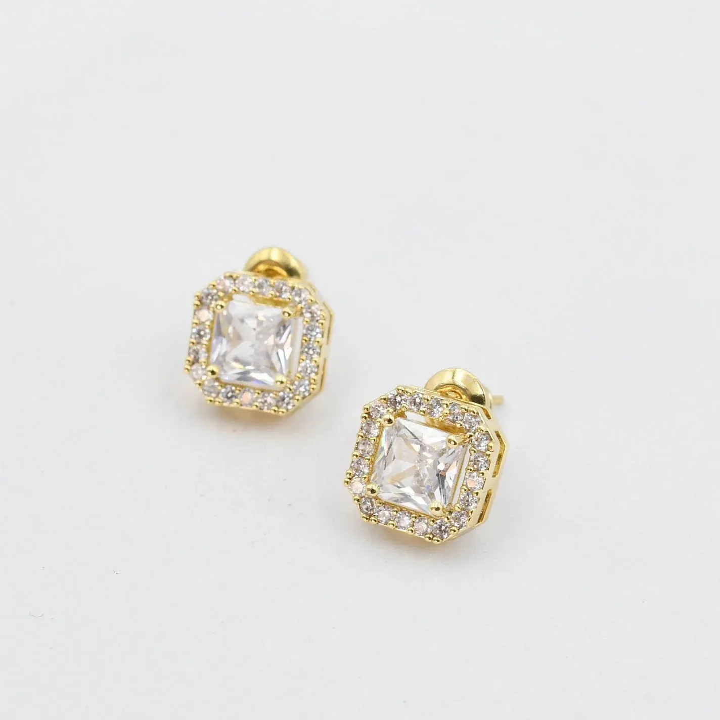 Treasure Jewels Square Gold Stud Earrings