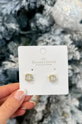 Treasure Jewels Square Gold Stud Earrings