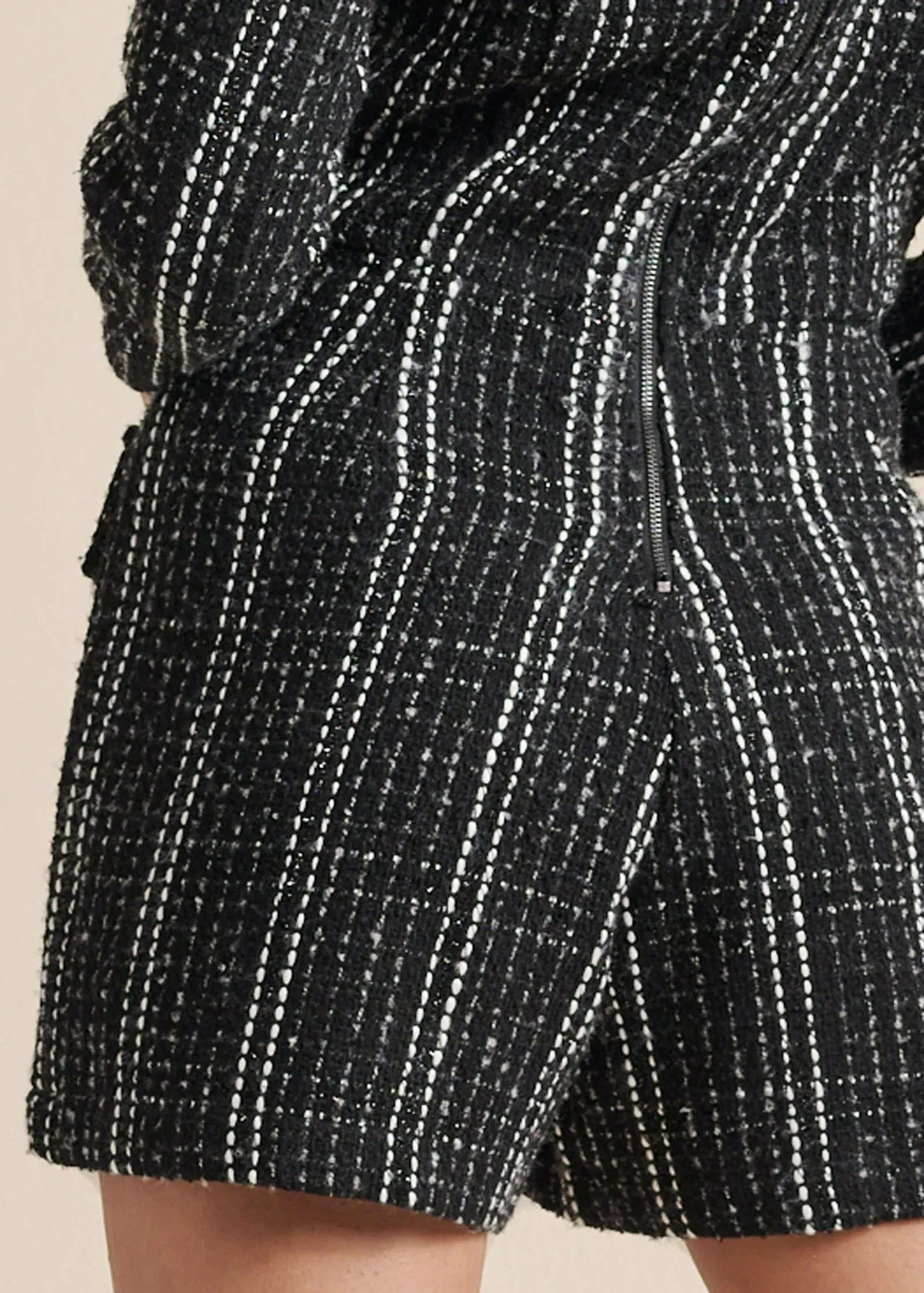 Tweed Button Detail Romper - Black Multi