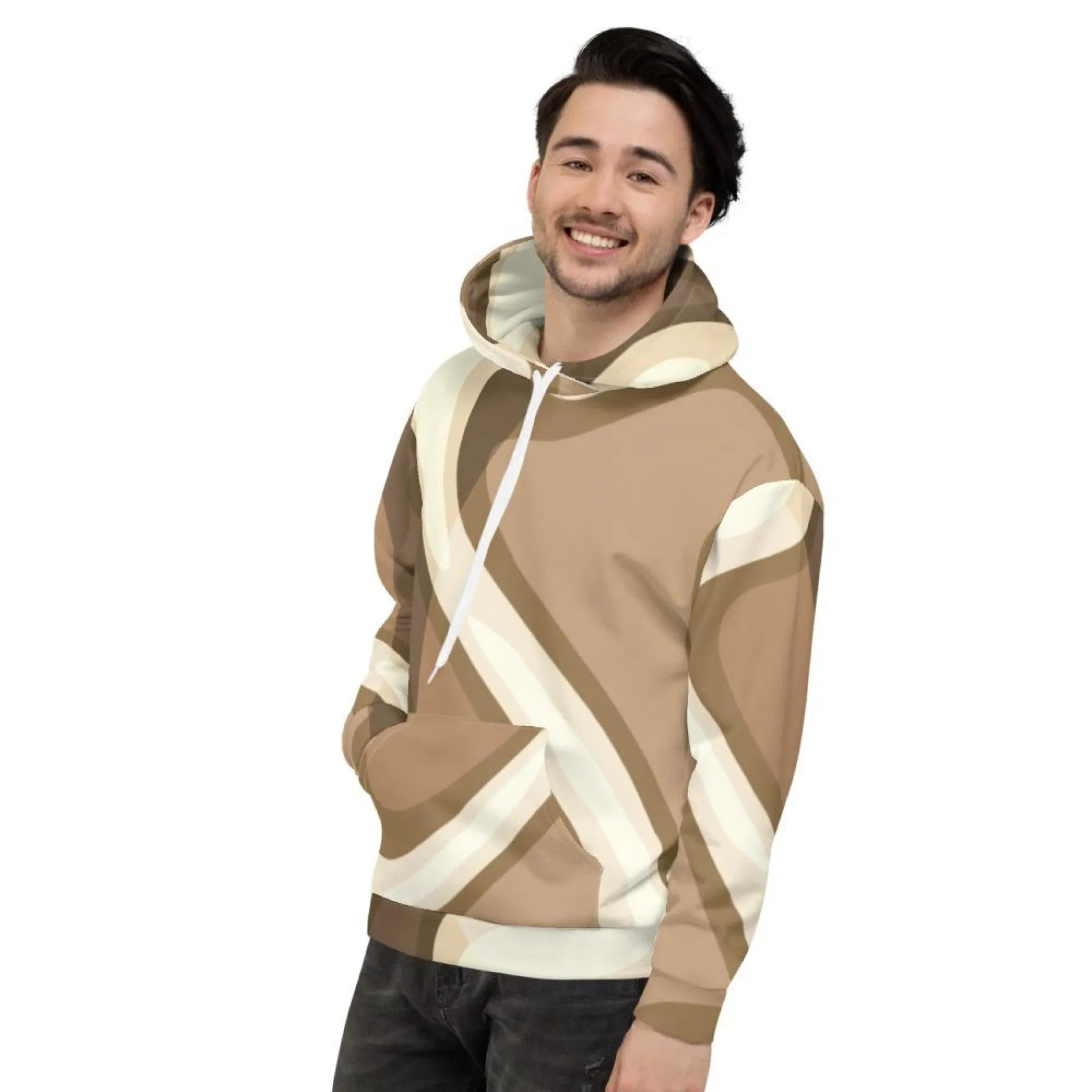 Uniquely You Mens Hoodie - Pullover Hooded Sweatshirt - Graphic/Beige Swirl