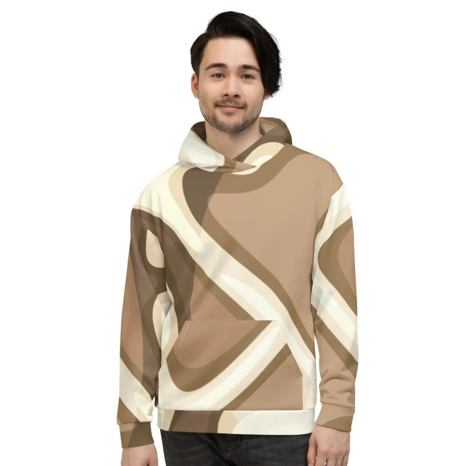 Uniquely You Mens Hoodie - Pullover Hooded Sweatshirt - Graphic/Beige Swirl