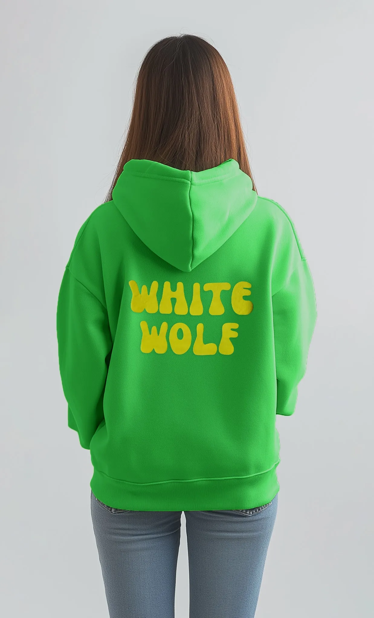 Unisex White Wolf Premium Fleece- Hoodie (Florescent Green)