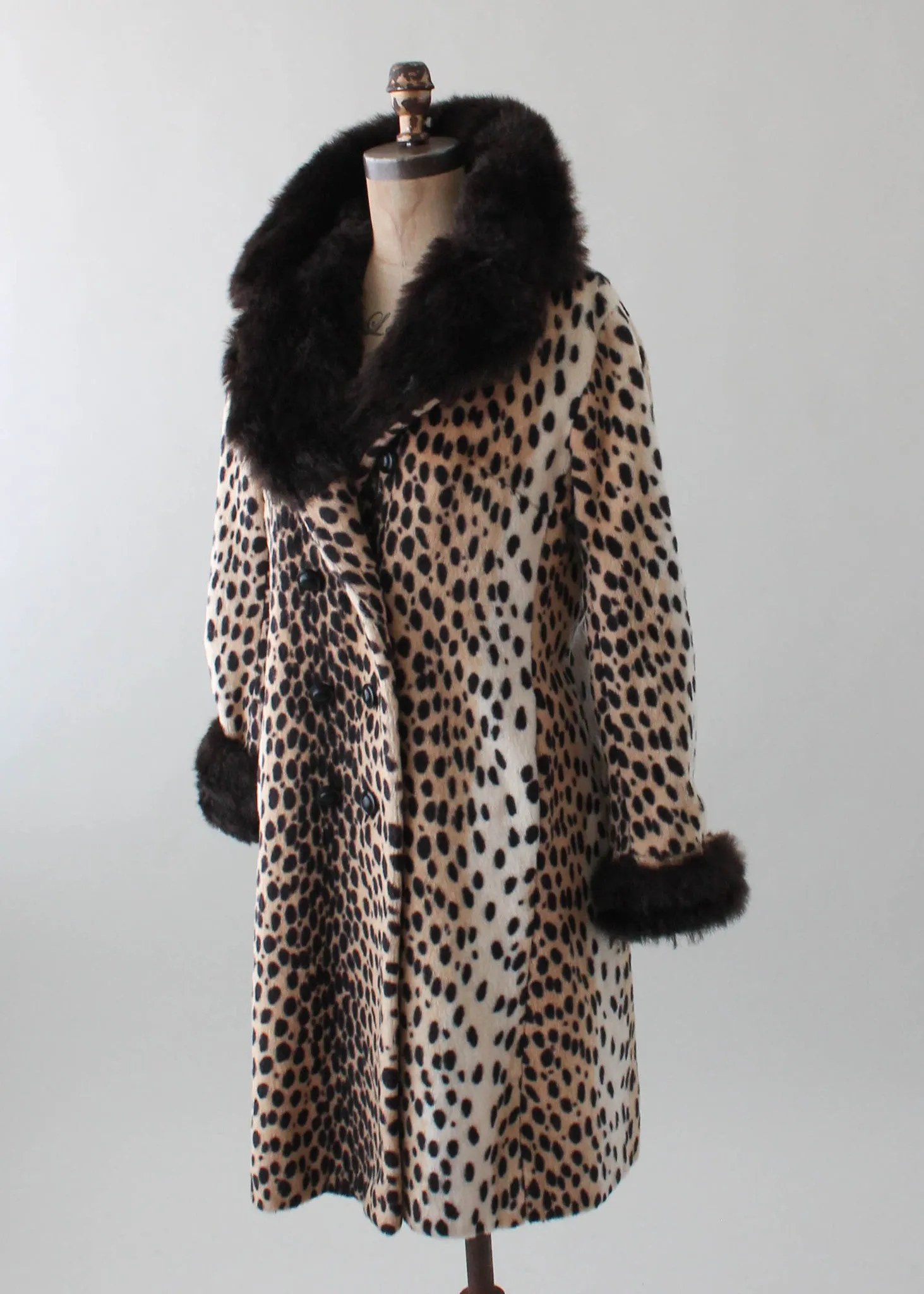 Vintage 1970s Leopard Print and Faux Fur Coat