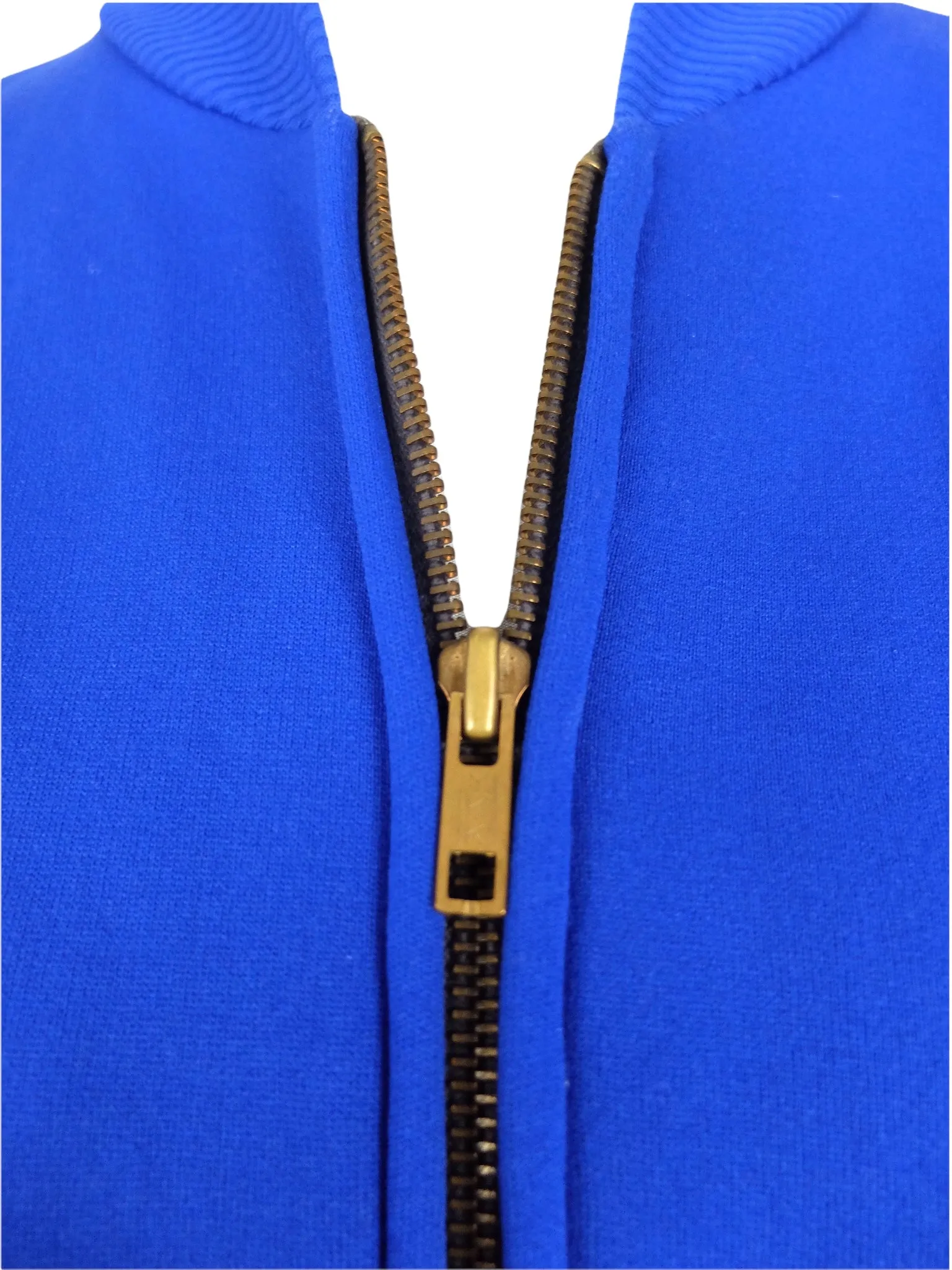 Vintage 70s Mod Athletic Bright Blue Zip Up Track Jacket with Fleece Lining | Size S-M