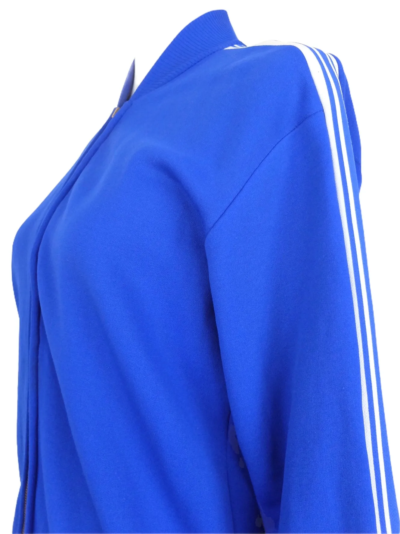 Vintage 70s Mod Athletic Bright Blue Zip Up Track Jacket with Fleece Lining | Size S-M