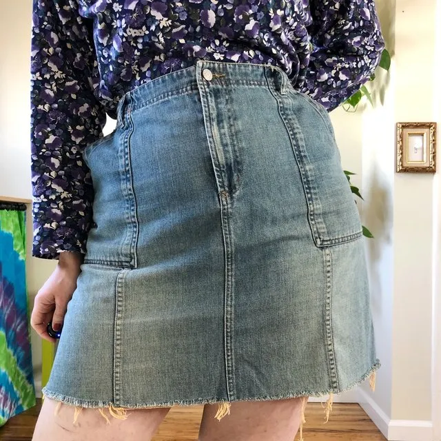 Vintage Raw Cut Denim Skirt - 2X