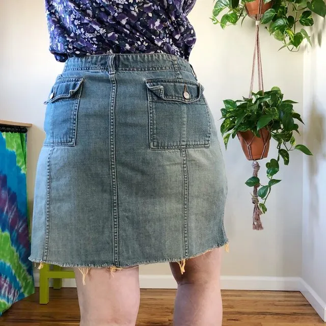 Vintage Raw Cut Denim Skirt - 2X