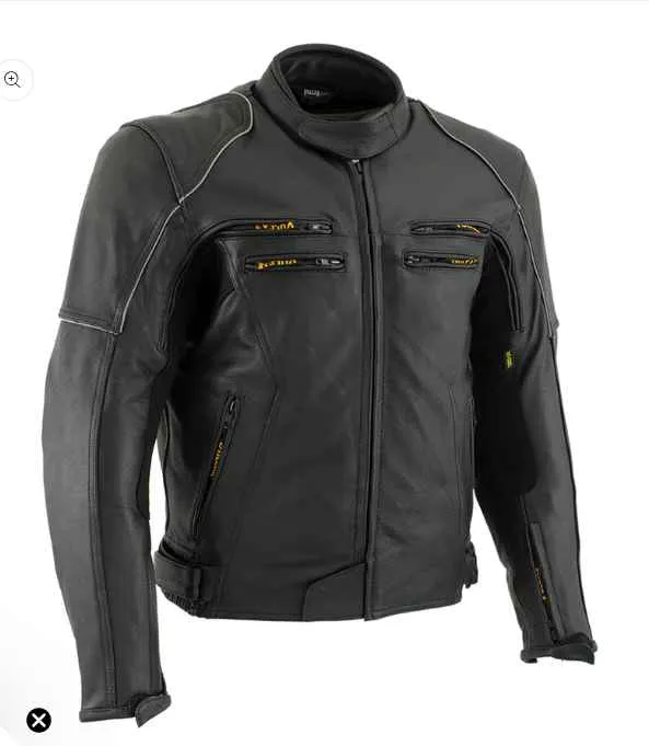 VULCAN VNE98431 MEN'S 'ACE' BLACK ADVANCED LEATHER PROTECTIVE MOTORCYCLE JACKET WITH CE ARMOR