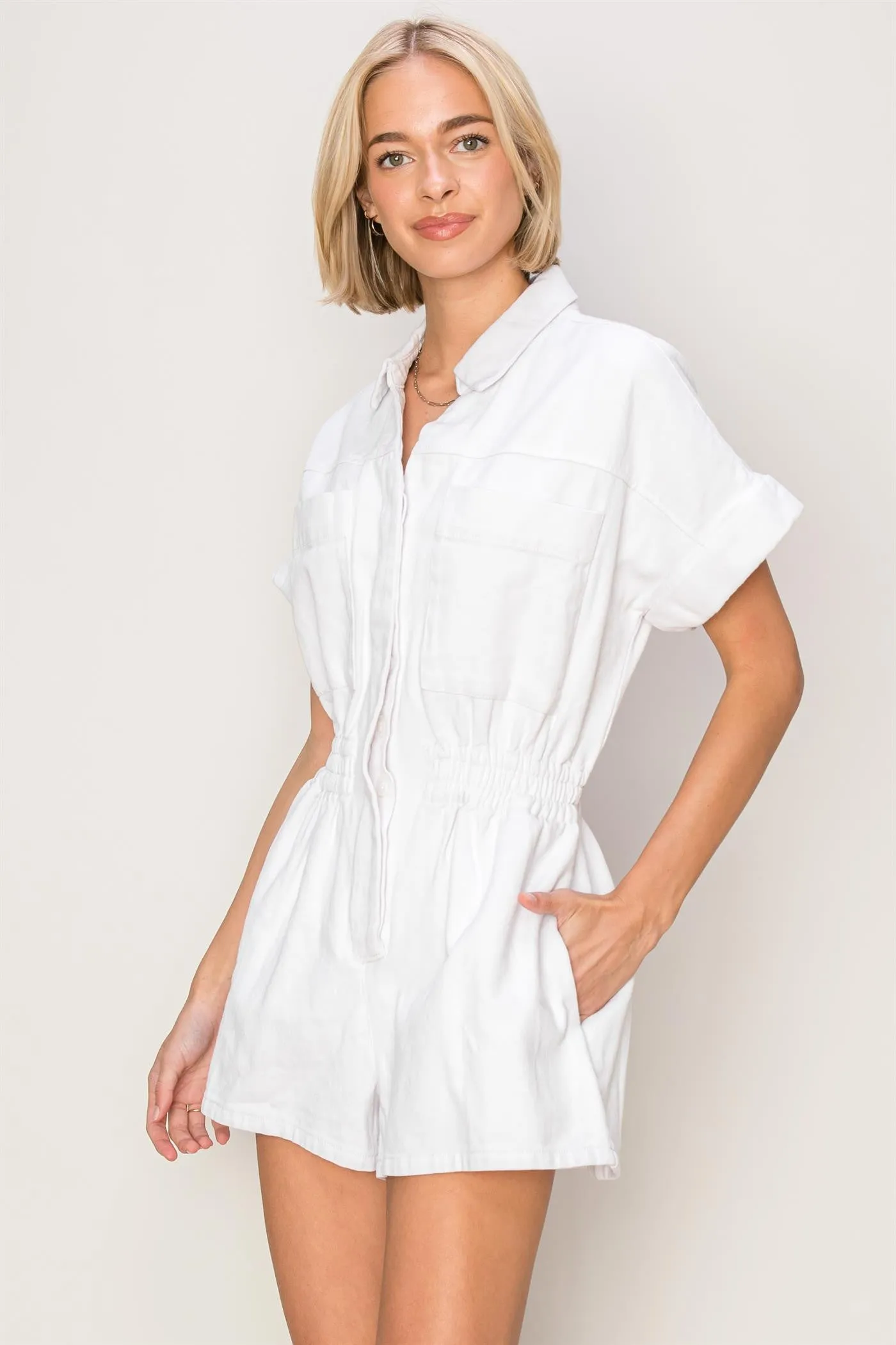 Washed Cotton Denim Romper