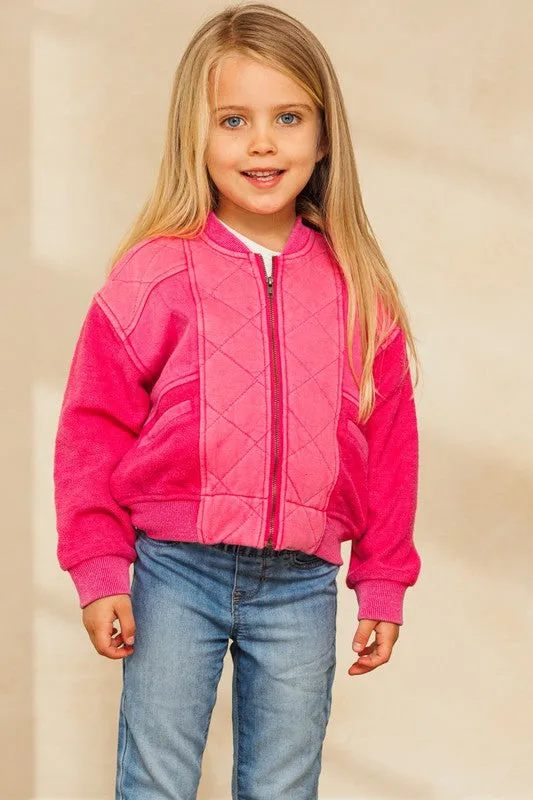 Washed Fuchsia Washed Quilted Bomber Jacket