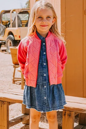 Washed Fuchsia Washed Quilted Bomber Jacket