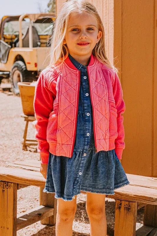 Washed Fuchsia Washed Quilted Bomber Jacket