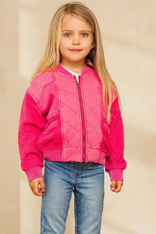 Washed Fuchsia Washed Quilted Bomber Jacket