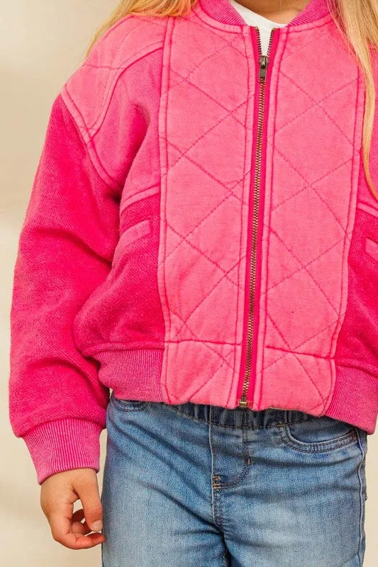 Washed Fuchsia Washed Quilted Bomber Jacket