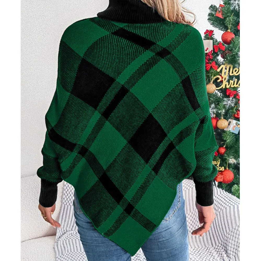 Wenkouban-Christmas Thanksgiving outfits_Fashionable Elegant Casual Color Contrasting High Collar Long Sleeve Christmas Sweater