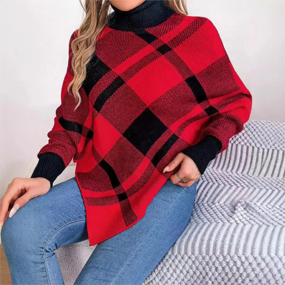 Wenkouban-Christmas Thanksgiving outfits_Fashionable Elegant Casual Color Contrasting High Collar Long Sleeve Christmas Sweater