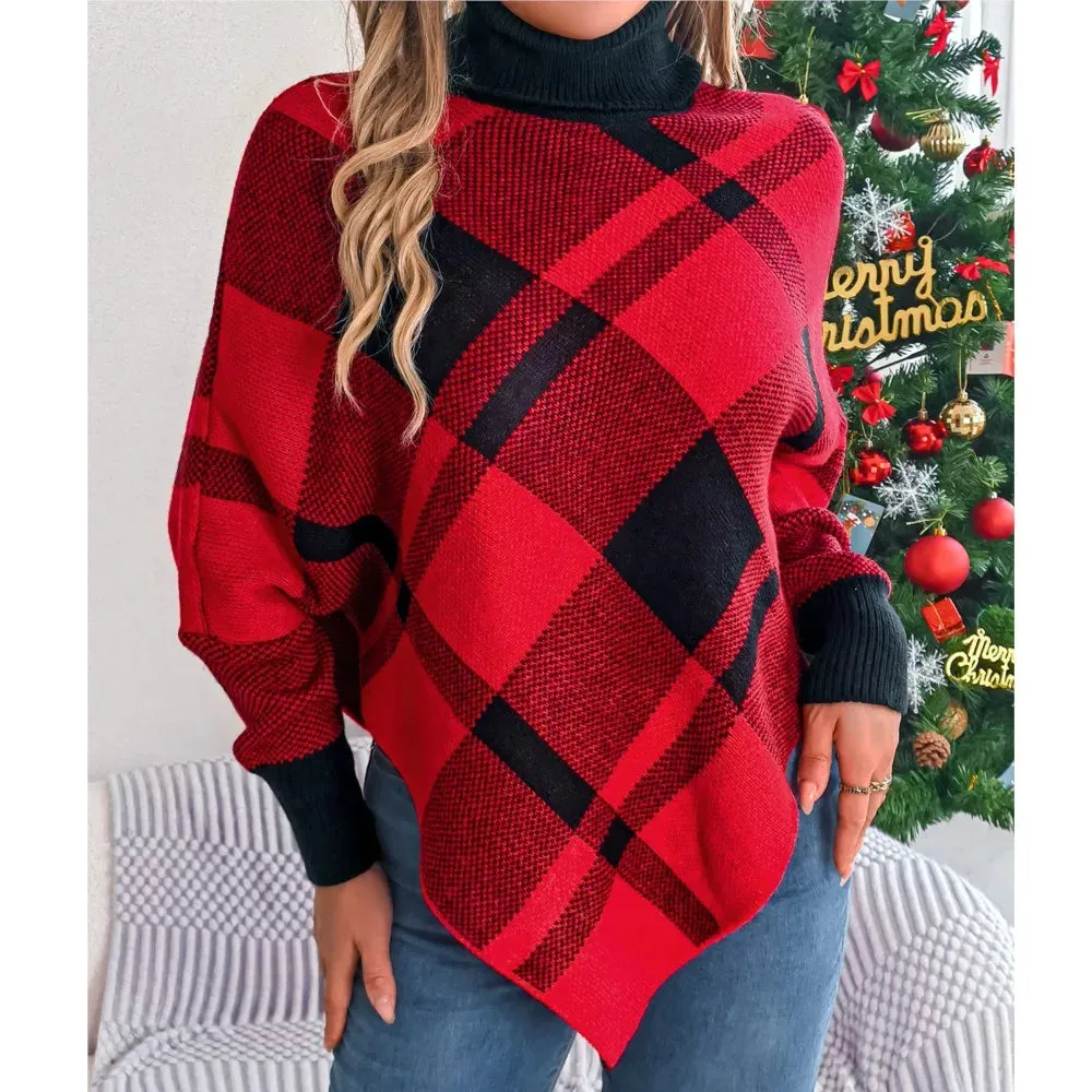 Wenkouban-Christmas Thanksgiving outfits_Fashionable Elegant Casual Color Contrasting High Collar Long Sleeve Christmas Sweater