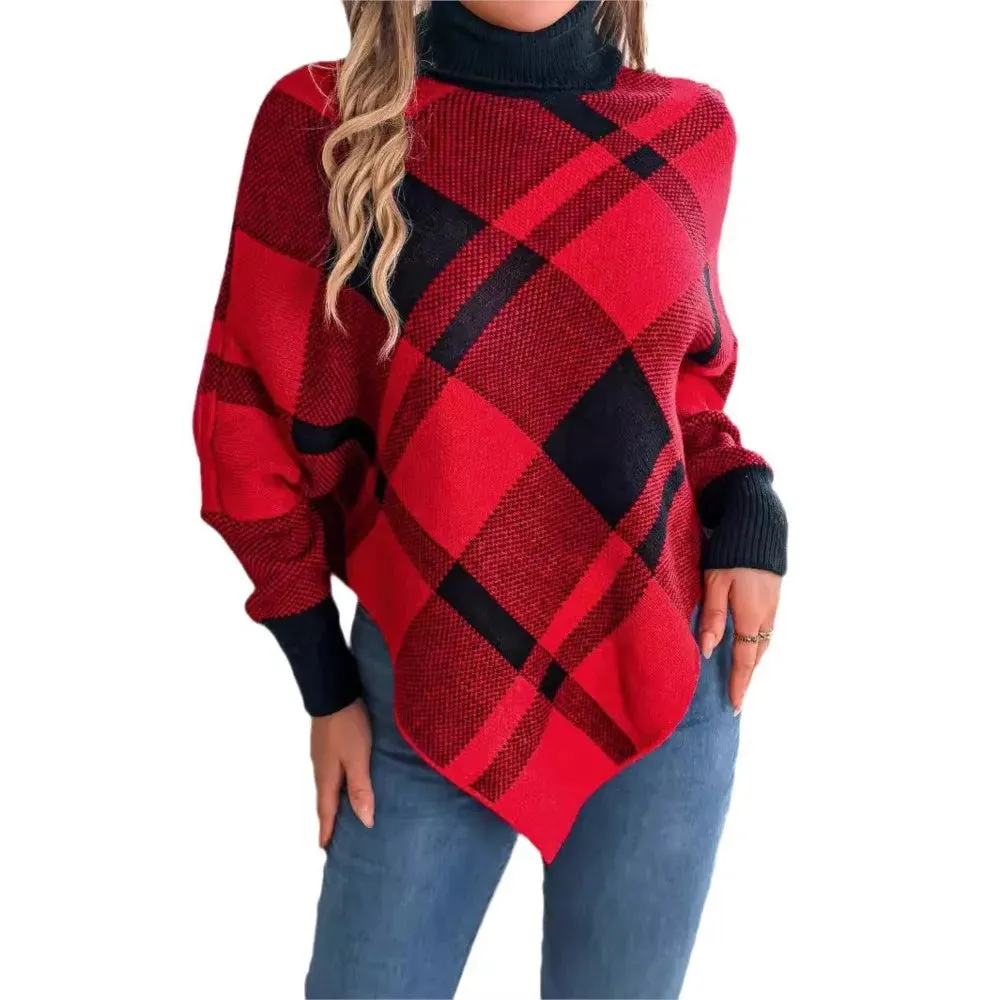 Wenkouban-Christmas Thanksgiving outfits_Fashionable Elegant Casual Color Contrasting High Collar Long Sleeve Christmas Sweater