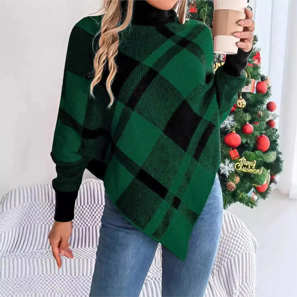 Wenkouban-Christmas Thanksgiving outfits_Fashionable Elegant Casual Color Contrasting High Collar Long Sleeve Christmas Sweater