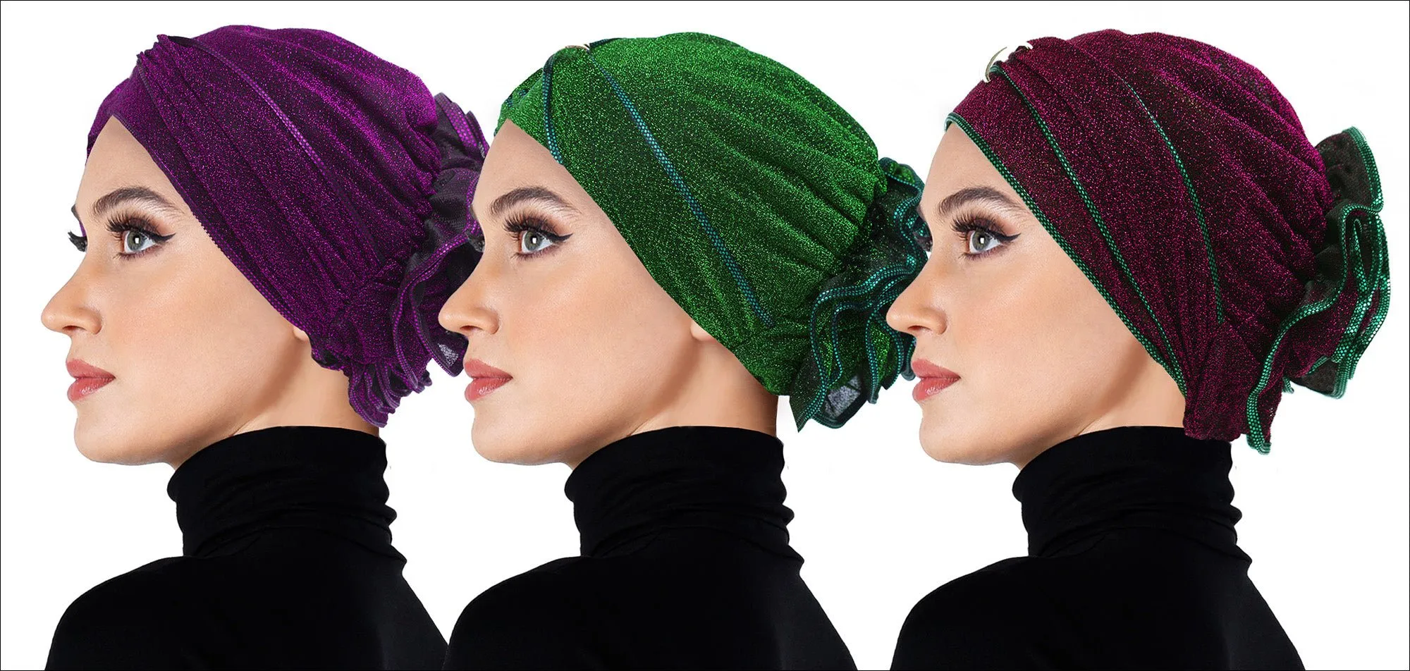 Wholesale Set of 3 Small Dazzle Hijab Cap Turbans in 3 colors