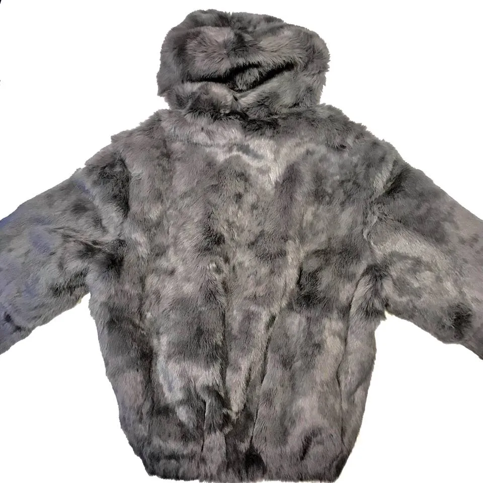 Winter Fur Gray Rabbit Bomber Fur Coat