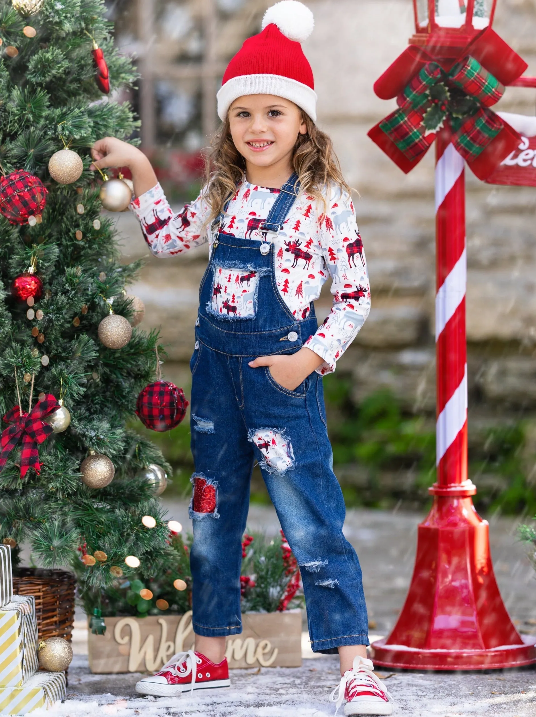 Winter Wonderland Denim Overall Set