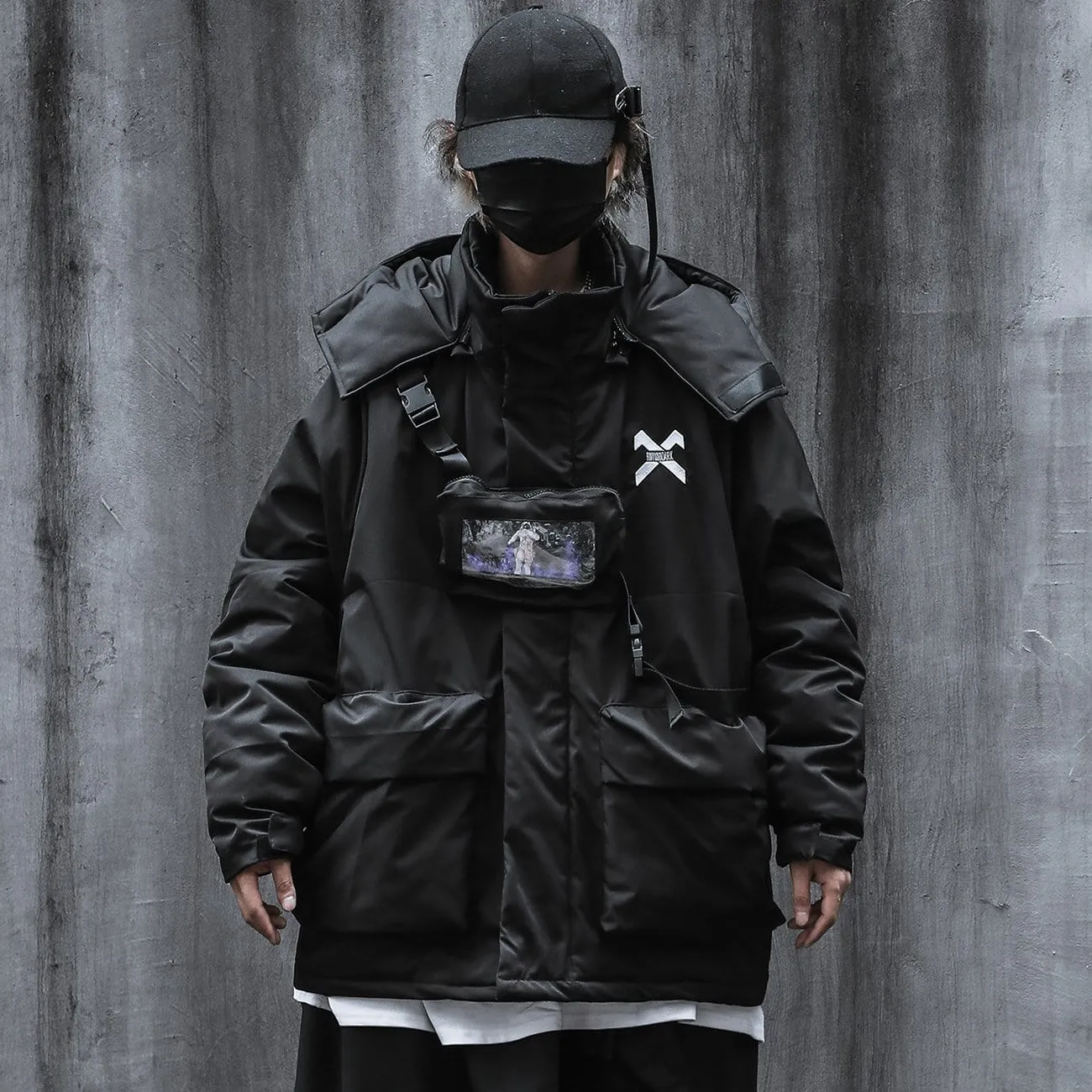 WLS Buckle Transparent Bag Hooded Winter Coat