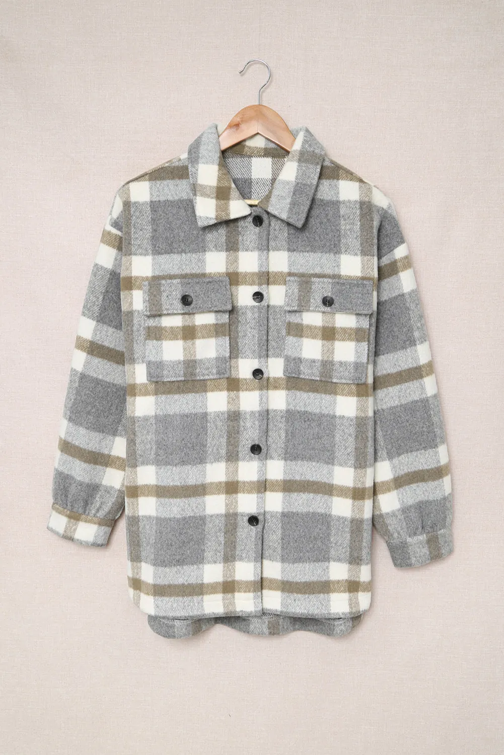 Women Long Sleeve Shirts Plaid Shackets Jacket with Pocket