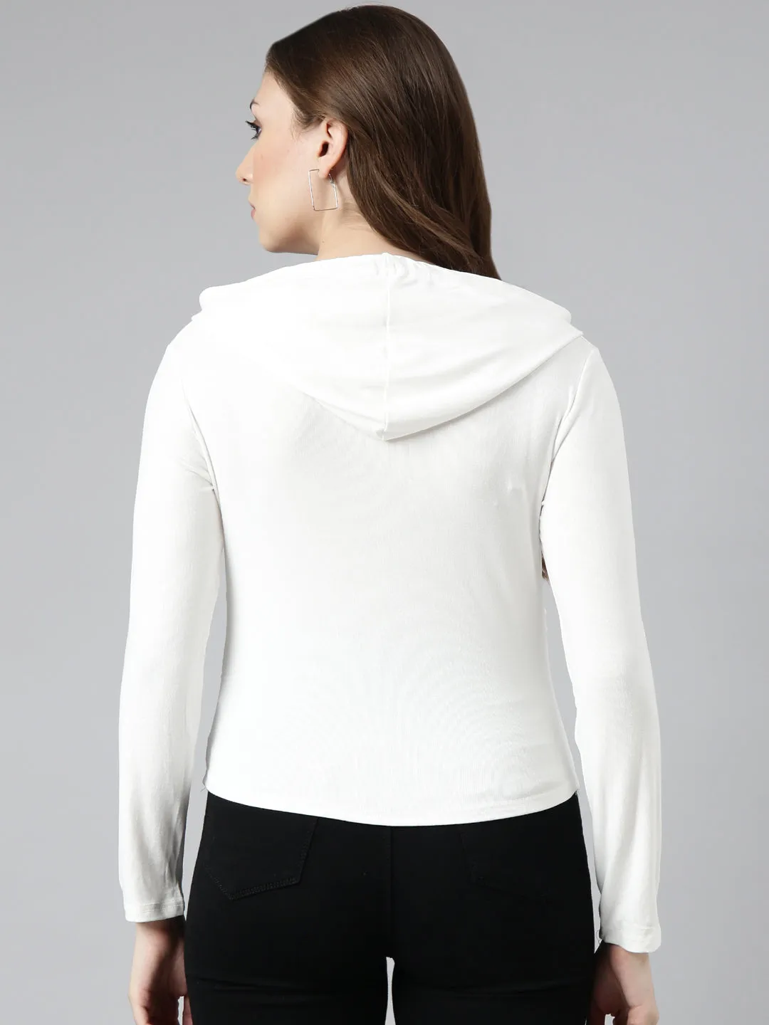 Women White Solid Pullover Sweatshirt