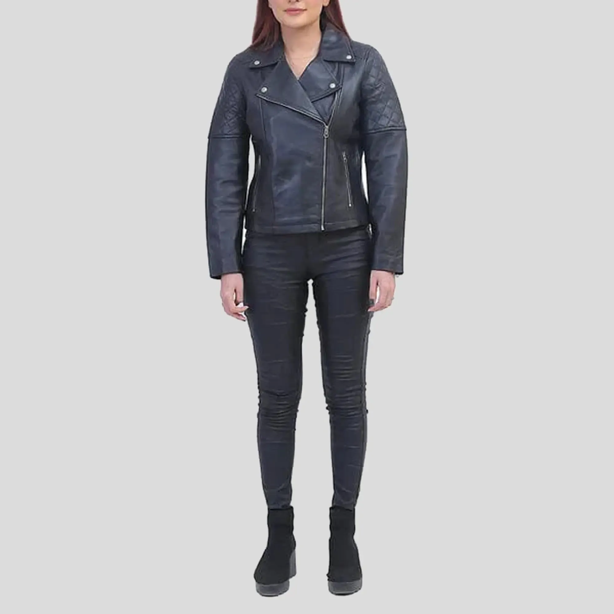 Womens Asymmetric Black Quilted Jacket